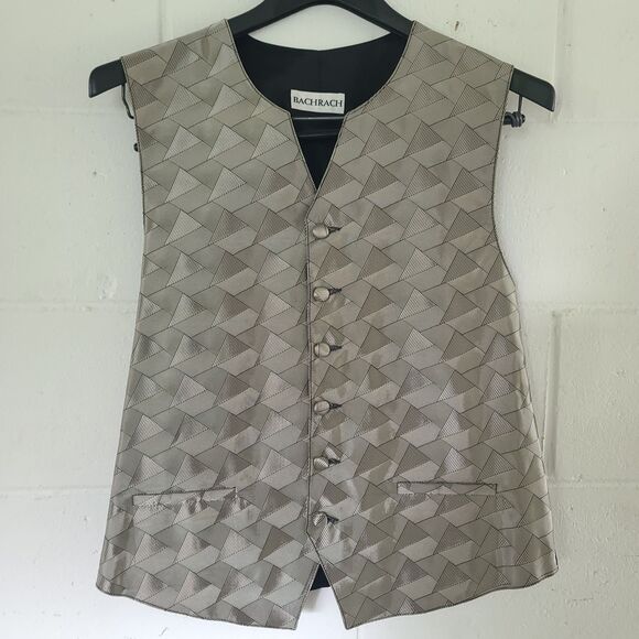 BACHRACH Geometric Pattern Shiny Silver Grey Suit Vest Size Medium 39-41 EUC!!! - Picture 2 of 9